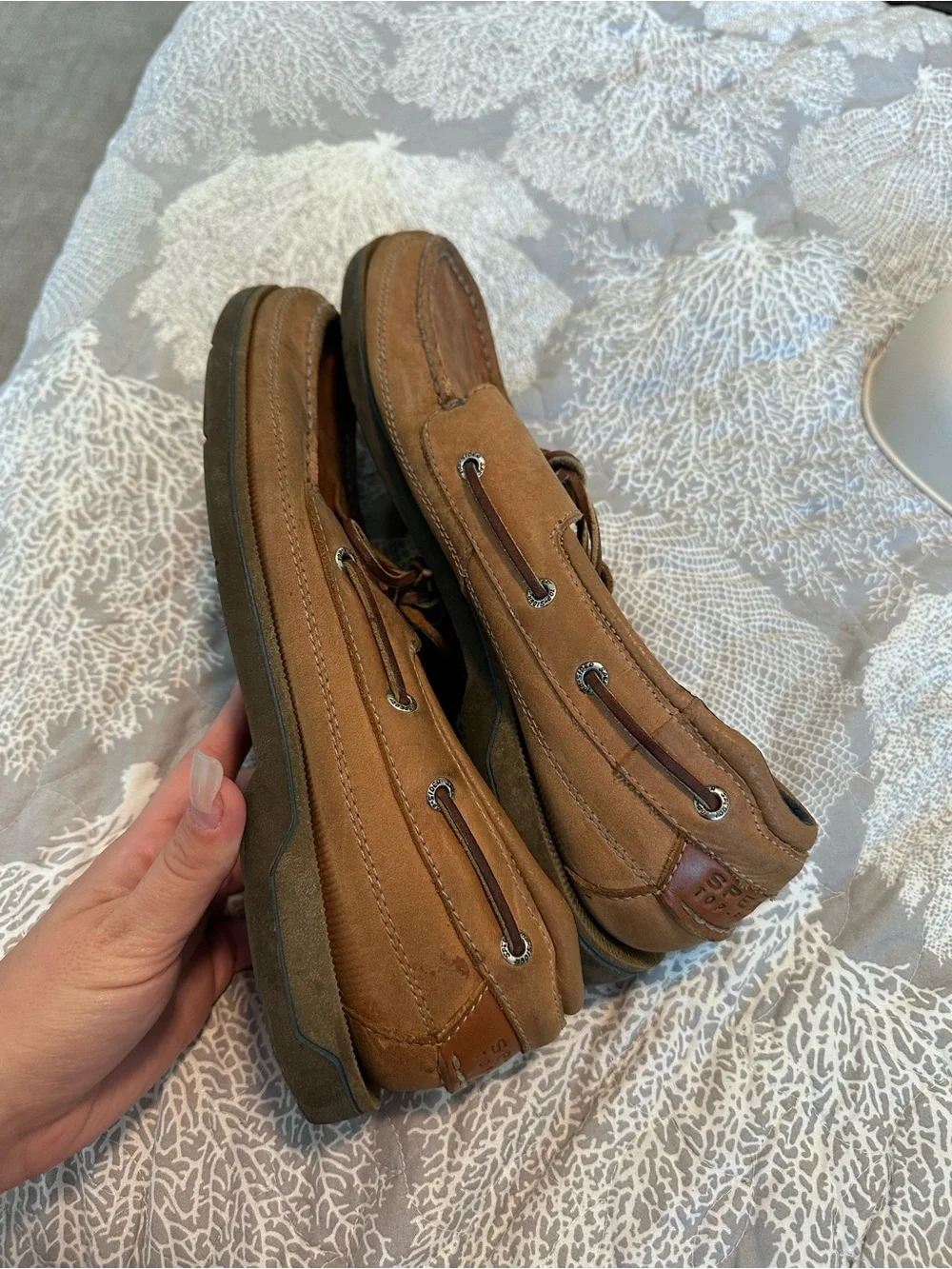 Sperry Tan Leather Boat Shoes with Lace Detail